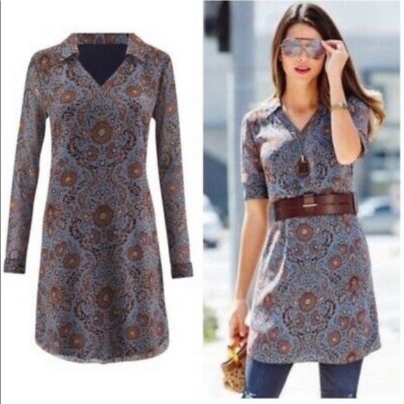 Cabi Provincial Shift Dress Blue Brown Floral - Picture 1 of 8